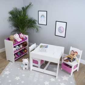 Ourbaby dječji stol sa stolicama s ružičastim kutijama