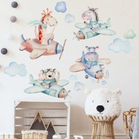 Zidna naljepnica - Životinje u avionima, Housedecor