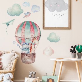 Zidna naljepnica - Balon, slon i žirafa, Housedecor