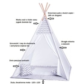 Dječji šator teepee sivo-bijeli