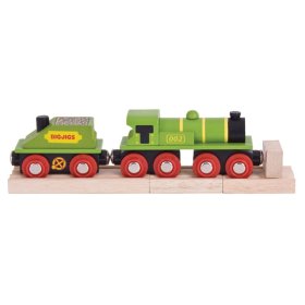 Bigjigs Rail Green lokomotiva s tenderom + 3 kolosijeka