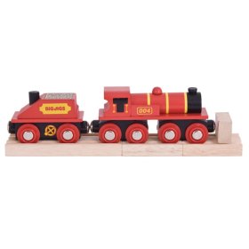 Bigjigs Rail Crvena lokomotiva s tenderom + 3 tračnice
