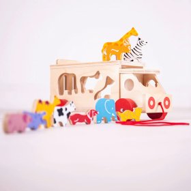 Bigjigs Toys Drveni autić sa životinjama, Bigjigs Toys