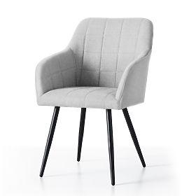 4x Tapecirana stolica s kvadratnim prošivima Svijetlo Siva LUXANO Crne noge tkanina Lumos