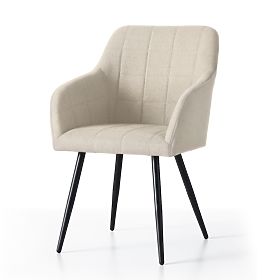 6x Tapecirana stolica s kvadratnim prošivom Bež LUXANO Crne noge tkanina Lumos