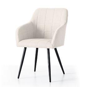 6x Tapecirana stolica s kvadratnim prošivom Krem LUXANO Crne noge tkanina Lumos