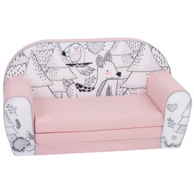 Dječji kauč Šumske životinje - ružičasto-crno-bijeli