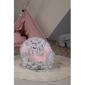 Dječja stolica Šumske životinje - roza-crno-bijela