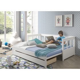 Dječji krevet na izvlačenje s naslonom Pino - bijeli, VIPACK FURNITURE