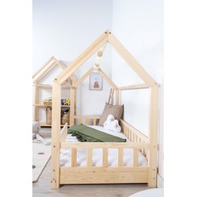 Dječji krevet kućica s ogradom Tea - prirodan