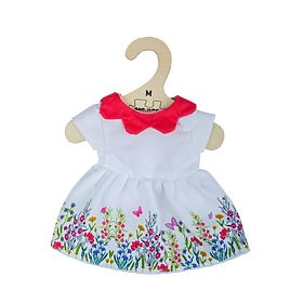 Bigjigs Toys Bijela cvjetna haljina s crvenim ovratnikom za lutku 34 cm