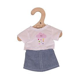 Bigjigs Toys Bijela majica s traper suknjom za lutku 28cm