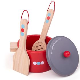 Bigjigs Toys Drveni set posuđa s točkicama