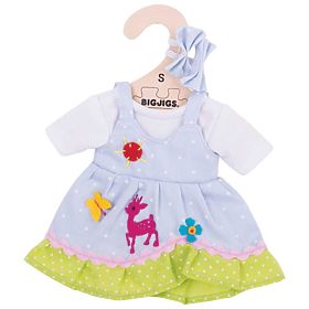 Bigjigs Toys Plava haljina s točkicama i jelenom za lutku 28 cm