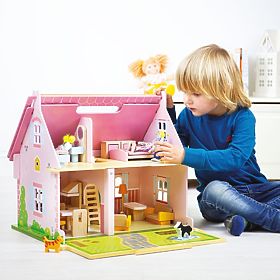 Bigjigs Toys Prijenosna drvena kućica za lutke, Bigjigs Toys