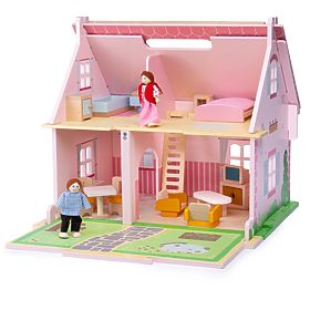 Bigjigs Toys Prijenosna drvena kućica za lutke, Bigjigs Toys