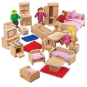 Bigjigs Toys Set namještaja za kućicu i obiteljskih figurica, Bigjigs Toys
