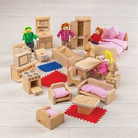 Bigjigs Toys Set namještaja za kućicu i obiteljskih figurica, Bigjigs Toys