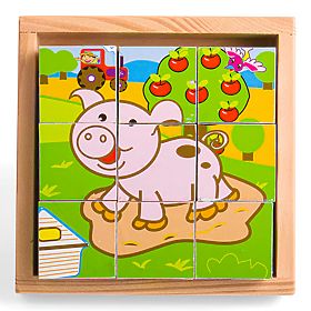 Bigjigs Toys Slikovne kocke kubusi Životinje 9 kocki, Bigjigs Toys