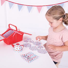 Bigjigs Toys Točkasti čajni set u piknik košari