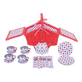 Bigjigs Toys Točkasti čajni set u piknik košari, Bigjigs Toys