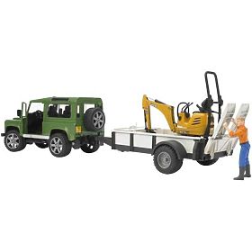 Bruder LAND ROVER + prikolica, mini bager JCB