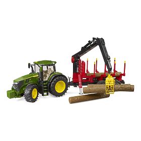 Bruder traktor John Deere 7R 350 s stražnjom prikolicom i 4 trupca, Bruder