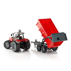 Bruder traktor MASSEY FERGUSON s crvenom prikolicom, Bruder