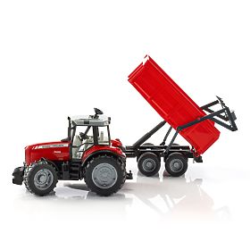 Bruder traktor MASSEY FERGUSON s crvenom prikolicom, Bruder