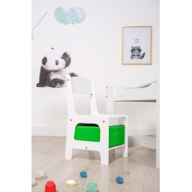 Dječji stol Ourbaby sa stolicama te plavim i zelenim kutijama za odlaganje
