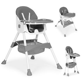 Dječja hranilica s pladnjem, košarom, 5-točkovnim pojasevima, siva ECOTOYS