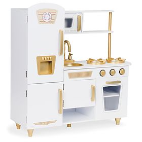 Velika drvena dječja kuhinja bijelo-zlatna ECOTOYS, EcoToys