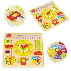 Drvena edukativna manipulativna ploča kalendar satovi ECOTOYS