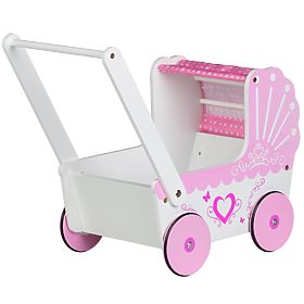 Drvena kolica za lutke s baldahinom ECOTOYS