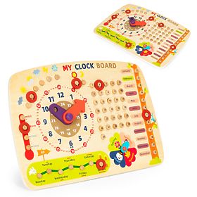 Drvena manipulativna ploča za djecu kalendar satovi ECOTOYS
