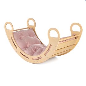 Drvena Montessori ljuljačka s ružičastim jastukom - 85 cm