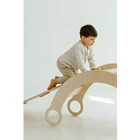 Drvena Montessori ljuljačka s toboganom/ljestvama M - prirodna