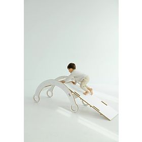 Drvena Montessori ljuljačka s toboganom/penjačkom stijenom L - bijela