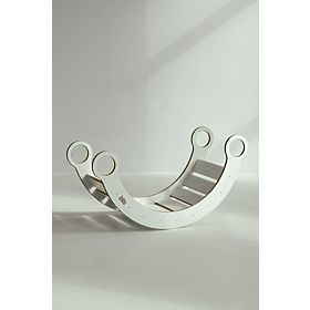 Drvena Montessori ljuljačka s toboganom/penjačkom stijenom L - bijela