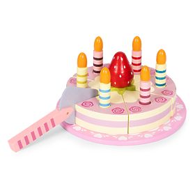 Drveni set torte na čičak svijeće jagoda za djecu 15 elemenata ECOTOYS