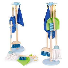 Drveni set za čišćenje za djecu mop metla s lopaticom 7 elemenata ECOTOYS