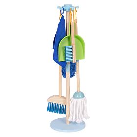 Drveni set za čišćenje za djecu mop metla s lopaticom 7 elemenata ECOTOYS