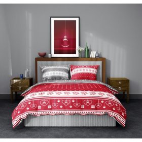 Crveno-siva Božićna posteljina 140x200cm + 70x90cm, Faro