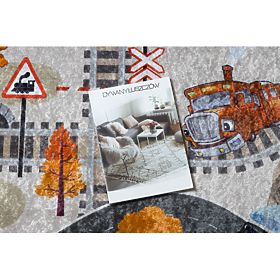 JUNIOR 51986.803 prostirka za pranje Pruga, lokomotiva za djecu protuklizna - siva, F.H.Kabis