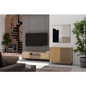 Komoda s rebrastim prednjim dijelom Ormarić KAMARO 2D Slim / Glatki DUB ARTISAN Letvice