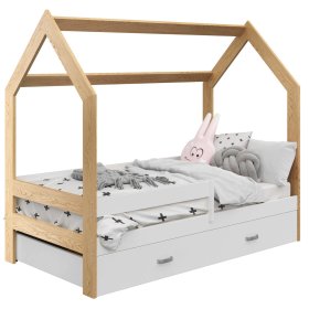 Krevet u obliku kuće Paula s ogradom 160 x 80 cm - bijeli / borovina, Magnat