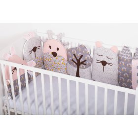 Modularna mantinela za krevetić Flowers - sivo-ružičasta, Studio Kit