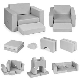 Modularna dječja stolica DIY 8 mekanih jastuka, sklopiva - siva ECOTOYS