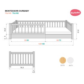 Dječji niski krevet Montessori Ourbaby - bijeli