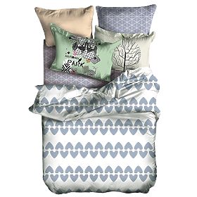 Posteljina BASIC siva boja s tiskanim geometrijskim motivom 155x220_80x80*1 DecoKing
